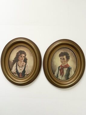 Vintage Oval Framed Prints: ‘Elena’ & ‘Chiko’ by Anne Allaben